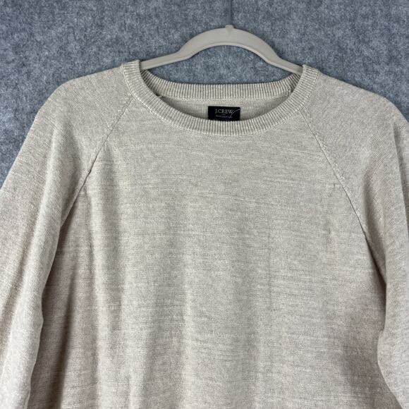 J Crew Raglan Budded Crewneck Sweater Mens Medium Beige Cotton Knit Preppy NEW - Picture 2 of 14